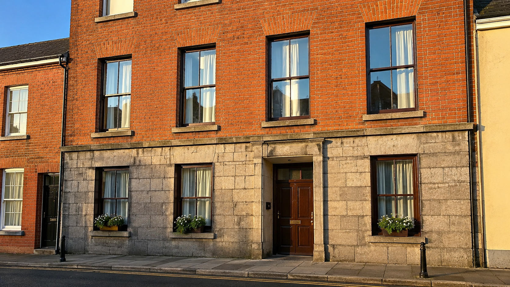 Stock image of a terraced townhouse for ÉireShine window cleaning guide pricing